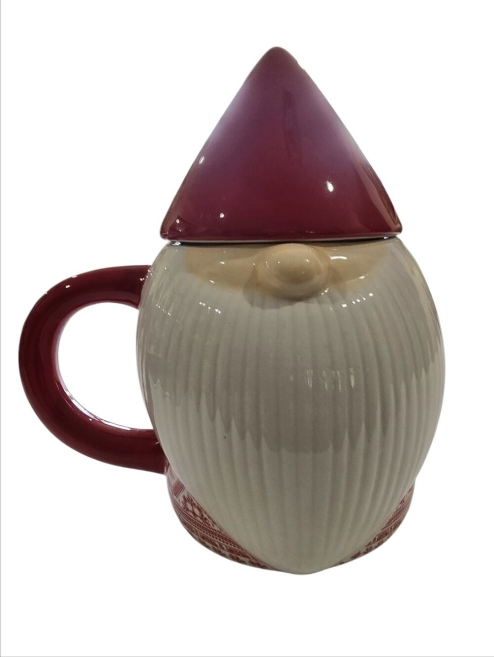 Christmas Gnome Ceramic Mug Removable Hat Lid - Cream Red 7" Jo Ann Fabrics*